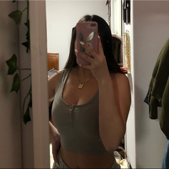 PLT BNWOT RIBBED BUTTONED GREY TANK TOP - Picture 5 of 5